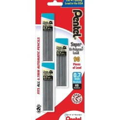 Pencils|Pentel Hi-Polymer Lead Refills, 0.7 mm HB, 90/Pk