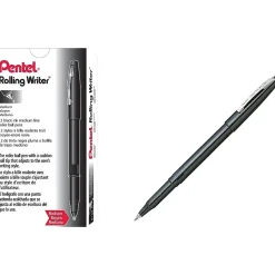 Pens|Pentel Rolling Writer Rollerball Pens, Medium Point, Black Ink, 12/Pack (R100-A)