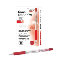 Pens|Pentel R.S.V.P. RT Retractable Ballpoint Pens, Medium Point, Red Ink, Dozen (BK93B)