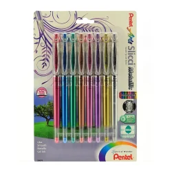 Pens|Pentel Slicci Metallic Gel Pens, 0.8 mm, Extra Fine Point, Assorted Colors, 8/Pack (99029)