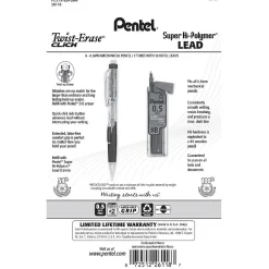 Pencils|Pentel Twist-Erase Click Mechanical Pencil, 0.5mm, Assoted colors, 6/PK (PD275TLBPS6M)