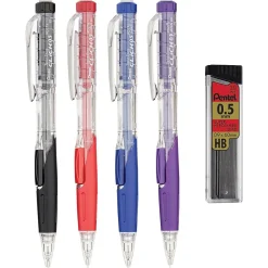 Pencils|Pentel Twist-Erase Click Mechanical Pencil, 0.5mm, Assoted colors, 6/PK (PD275TLBPS6M)