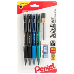Pencils|Pentel Twist-Erase EXPRESS Mechanical Pencil, 0.5mm, #2 Medium Lead, 4/Pack (QE415LZBP4)