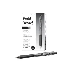 Pens|Pentel WOW! Retractable Ballpoint Pens, Medium Point, Black Ink, Dozen (BK440-A)
