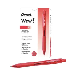 Pens|Pentel WOW! Retractable Ballpoint Pens, Medium Point, Red Ink, Dozen (BK440-B)