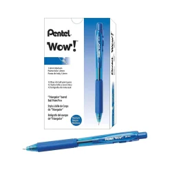 Pens|Pentel WOW! Retractable Ballpoint Pens, Medium Point, Blue Ink, 12/Pack (BK440-C)