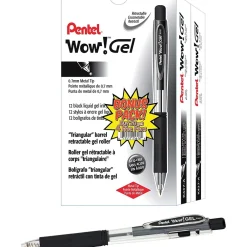 Pens|Pentel WOW! Retractable Gel Pens, Medium Point, Black Ink, 24/Pk (K437ASW2)