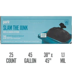 ™ 45 Gallon Kitchen Industrial Trash Bag, 45" x 38", Low Density, 1.1 mil, Black, 25 Bags/Box (PK56748)<Perk Hot
