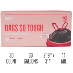 ™ 33 Gallon Kitchen Trash Bag, Low Density, 1.1 mil, Black, 30 Bags/Box (PK56747)<Perk Hot
