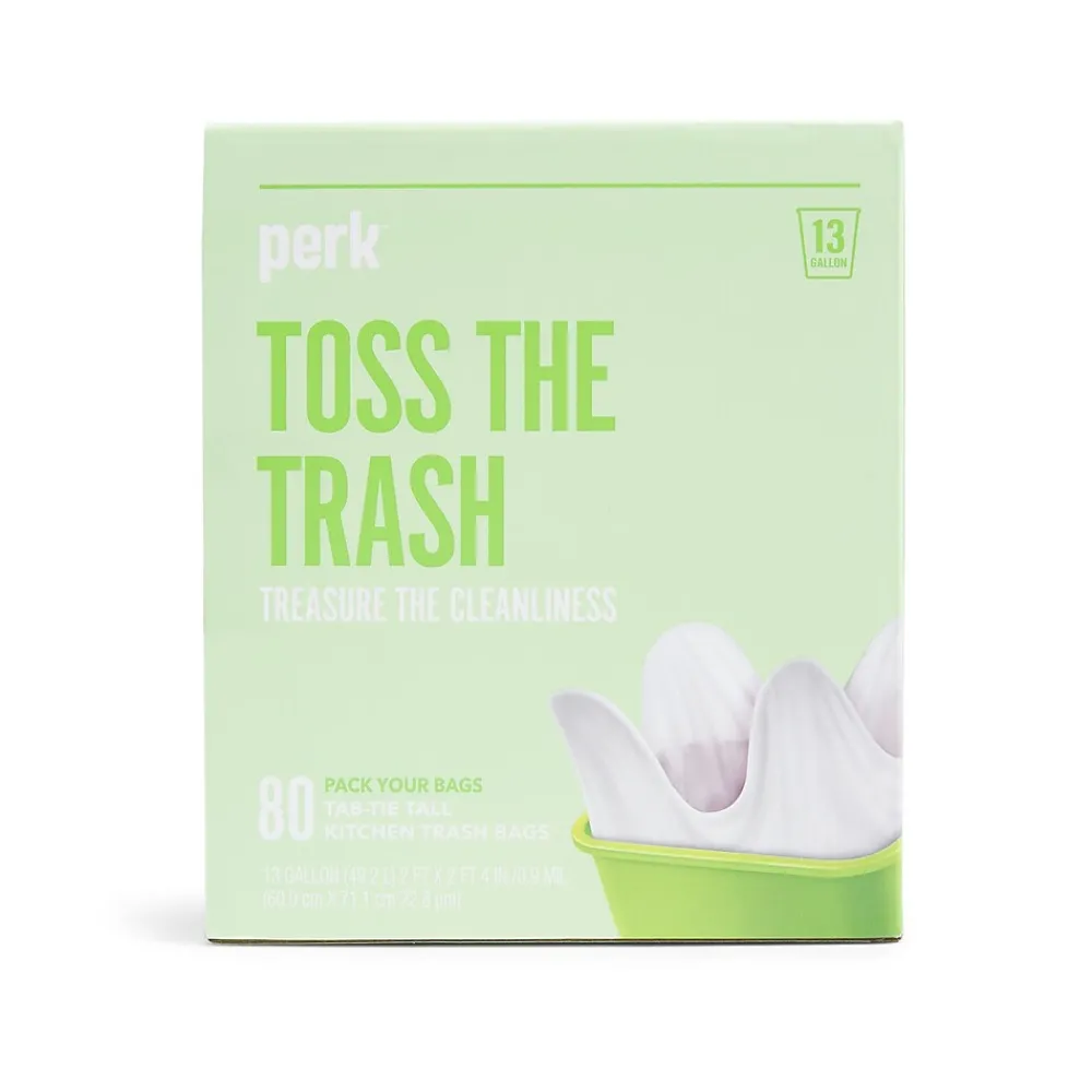 ™ 13 Gallon Kitchen Trash Bag, 28" x 24", Low Density, 0.9 mil, White, 80 Bags/Box (PK56749)<Perk Hot