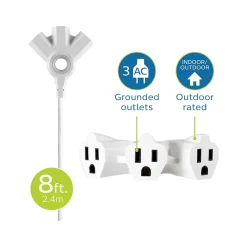 Philips EZ Grip 8' Indoor/Outdoor Extension Cord, 3-Outlet, 16 AWG, White (SPC3183EZT1/37)