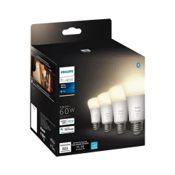 Philips Hue 60W Equivalent A19 LED Smart Light Bulb, Warm White, 4/Pack (476977)