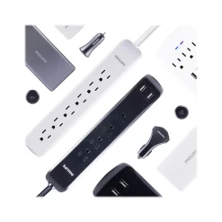 Philips 6-Outlet Surge Protector, 4', White (SPP3064WE/37)