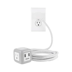 Philips 3-Outlet 2-USB Port Power Strip, 10', Gray/White (SPS3102WB/37)