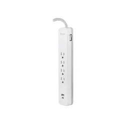 Philips 4-Outlet 2-USB Port Surge Protector, 3', White (SPP4113WB/37)