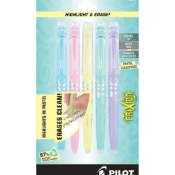 Highlighters|Pilot FriXion Light Pastel Erasable Highlighters, Chisel Tip, Assorted Ink, 5/Pack (46543)