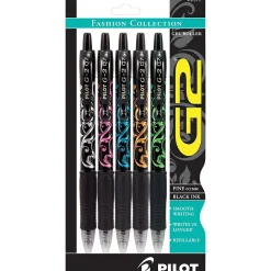 Pens|Pilot G2 Fashion Collection Retractable Gel Pens, Fine Point, Black Ink, 5/Pack (31373)