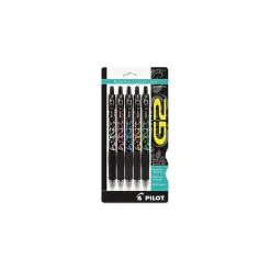 Pens|Pilot G2 Fashion Collection Retractable Gel Pens, Fine Point, Black Ink, 5/Pack (31373)