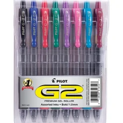 Pens|Pilot G2 Retractable Gel Pens, Bold Point, Assorted Ink, 8/Pack (31654)