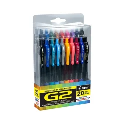 Pens|Pilot G2 Retractable Gel Pens, Fine Point, Assorted Inks, 20/Pack (G2720006-CB)