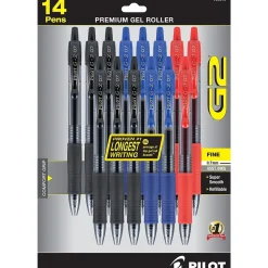 Pens|Pilot G2 Retractable Gel Pens, Fine Point, Assorted Ink, 14/Pack (30815)