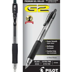 Pens|Pilot G2 Retractable Gel Pens, Extra Fine Point, 0.5mm, Ink, Dozen (31002) Black