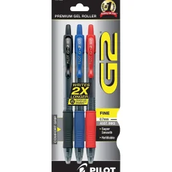 Pens|Pilot G2 Retractable Gel Pens, Fine Point, Assorted Ink, 3/Pack (31023)
