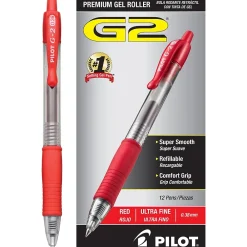 Pens|Pilot G2 Retractable Gel Pens, Ultra Fine Point, Red Ink, Dozen (31279) Blue