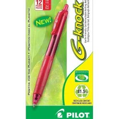 Pens|Pilot G-Knock BeGreen Retractable Gel Pens, Fine Point, Red Ink, Dozen (31508)