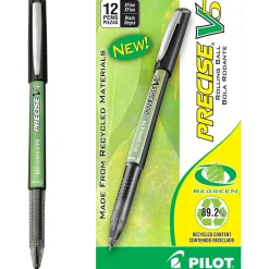 Pens|Pilot Precise V5 BeGreen Rollerball Pens, Extra Fine Point, Black Ink, Dozen (26300)