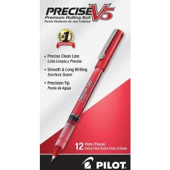 Pens|Pilot Precise V5 Rollerball Pens, Extra Fine Point, Red Ink, Dozen (35336)