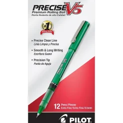 Pens|Pilot Precise V5 Rollerball Pens, Extra Fine Point, Green Ink, Dozen (25104)