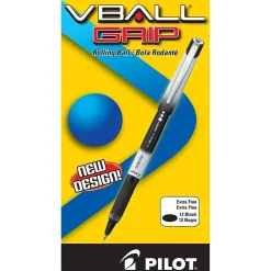 Pens|Pilot VBall Grip Rollerball Pen, Extra Fine Point, Black Ink, Dozen (35470)