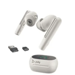 Plantronics Voyager Free 60+ UC Wireless Noise Cancelling Bluetooth Earbuds, USB-C, UC Certified, White Sand (7Y8G6AA)<Poly Clearance