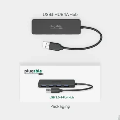 Plugable 4 Port USB Hub 3.0, USB Splitter for Laptop (USB3-HUB4A)