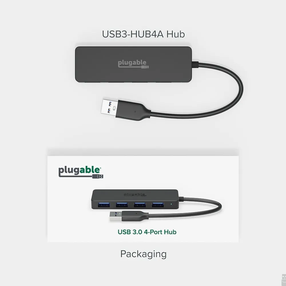 Plugable 4 Port USB Hub 3.0, USB Splitter for Laptop (USB3-HUB4A)
