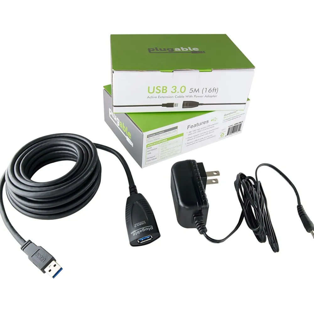 Plugable 16' USB 3.0 Type A Female/Male Power Extension Cord, Black (USB3-5M-D)