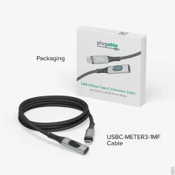 3.3' USB C Extension Cable with Built-in Multimeter Tester (USBC-METER3-1MF)<Plugable Sale