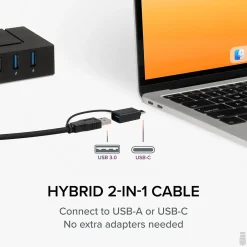 Plugable 7-in-1 Charging Hub with Data Transfer for USB-C or USB 3.0 Laptops