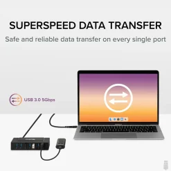 Plugable 7-in-1 Charging Hub with Data Transfer for USB-C or USB 3.0 Laptops