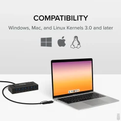 Plugable 7-in-1 Charging Hub with Data Transfer for USB-C or USB 3.0 Laptops