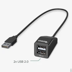 Plugable 2-Port USB 2.0 Hub, Black (USB2-2PORT)