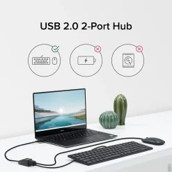 Plugable 2-Port USB 2.0 Hub, Black (USB2-2PORT)