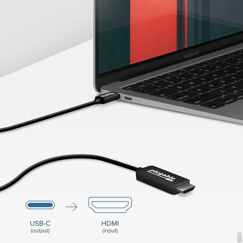 Plugable USB 3.1 Type C to HDMI 2.0 Audio/Video Cable, Male to Male, Black (USBC-HDMI-CABLE)