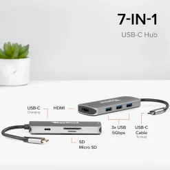 Plugable USB C Hub Multiport Adapter, 7-in-1 Hub, 87W Charging (USBC-7IN1)