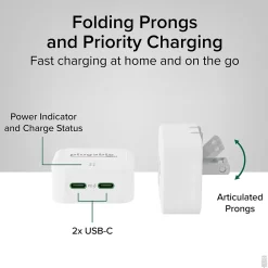 40W Dual USB-C Wall Charger, White (PS-40C2W)<Plugable