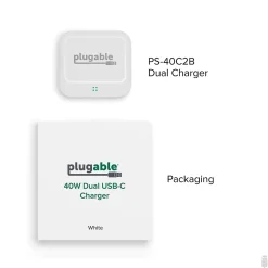 40W Dual USB-C Wall Charger, White (PS-40C2W)<Plugable