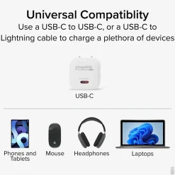 30W GaN USB C Charger Block, White (PS-30C1W)<Plugable Best