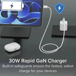30W GaN USB C Charger Block, White (PS-30C1W)<Plugable Best