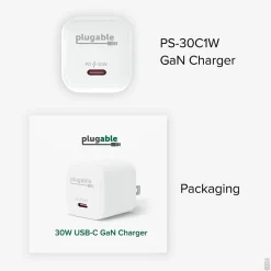 30W GaN USB C Charger Block, White (PS-30C1W)<Plugable Best